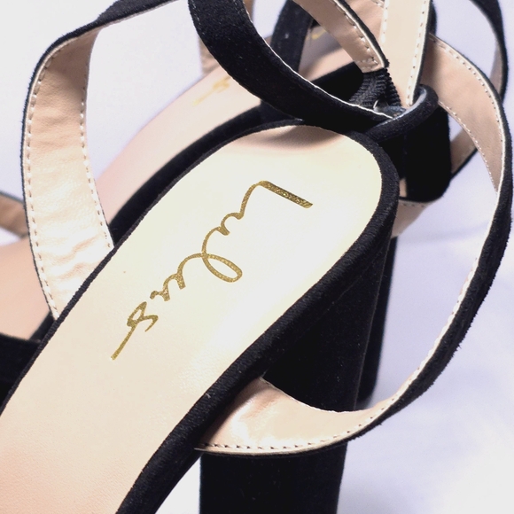 Merona Lulu Women’s Black Heels Platfoform Size 6.5 Open Toe Ankle Strap Suede - Picture 6 of 8